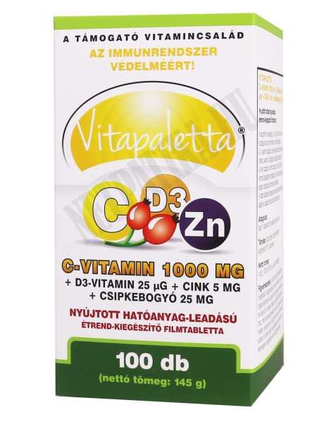 Vitapaletta C-vitamin 1000mg + D3 + Cink + Csipkebogyó étrend-kiegészítő filmtabletta