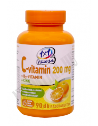 1x1 Vitamin C-vitamin 200mg + D3-vitamin + Cink narancs ízű rágótabletta 90x